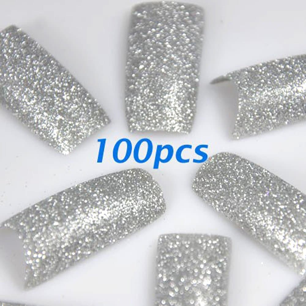 350buy 100pcs Silver Glitter False French Acrylic Nail Art Tips