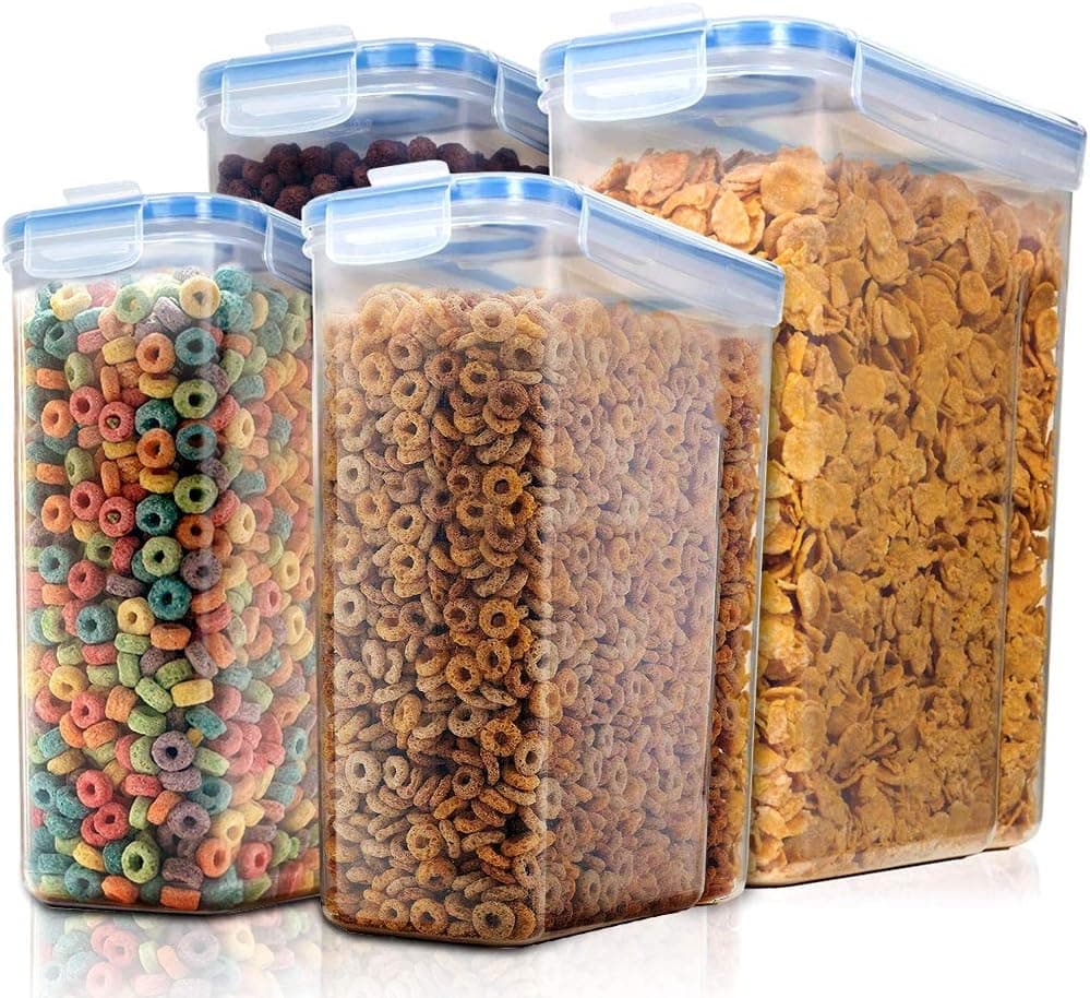 EXTRA LARGE Cereal Container, EAGMAK Airtight Dry Food Storage Containers, BPA Free Kitchen Pantry Cereal Storage Container Great for Flour, Snacks, Nuts & More (Set of 4, 213oz & 135oz)