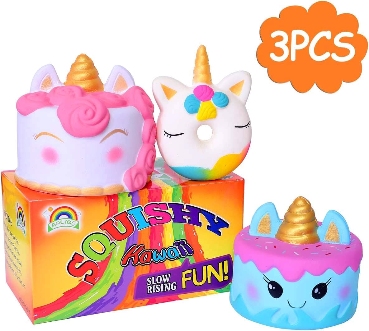 AOLIGE Squishy Slow Rising Kawaii Squishy Toys Set for Kids Stress Reliever Party Favor Fidget Toys (3PCS Unicorn Squishy)