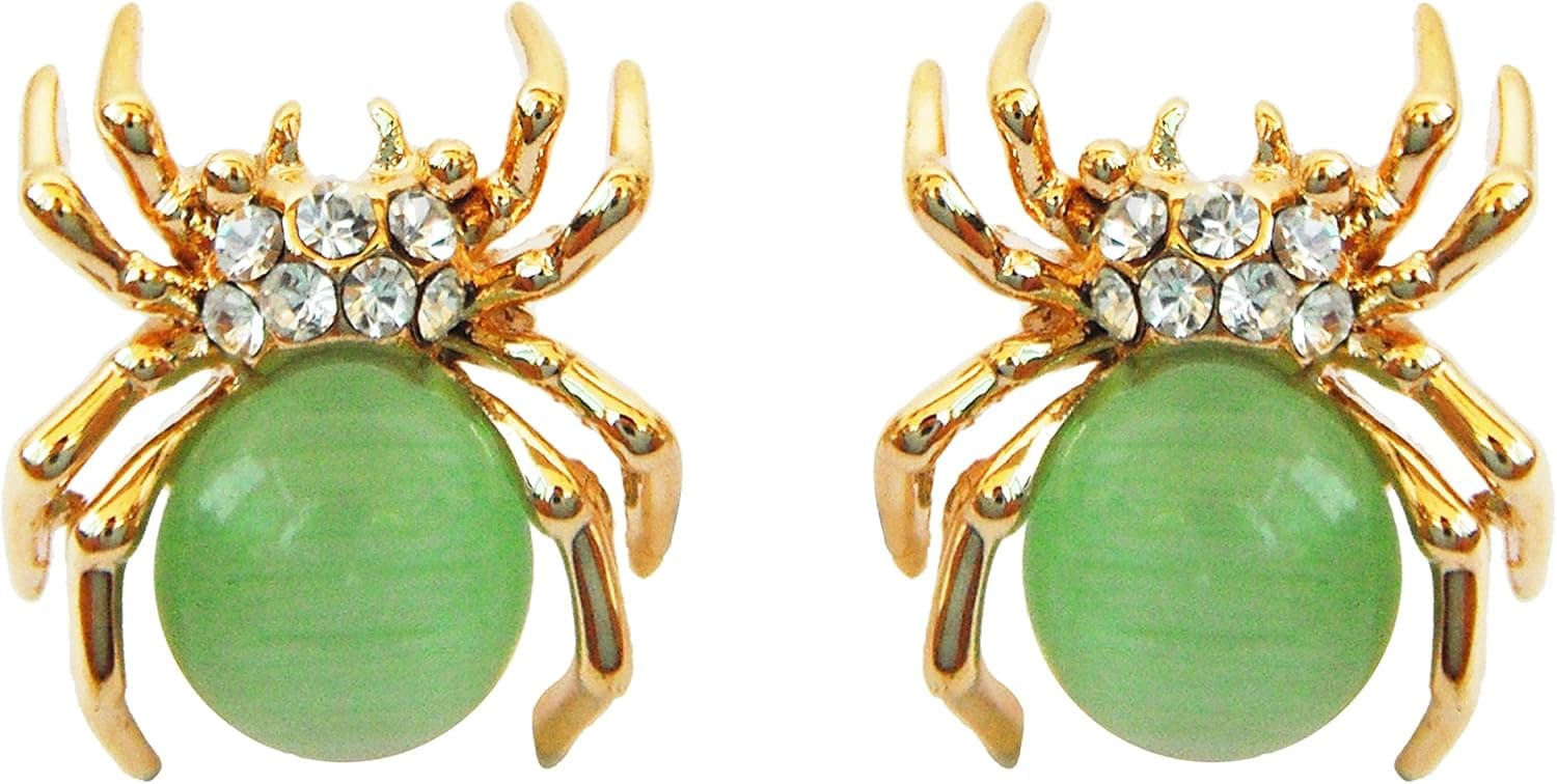Navachi 18k Gold Plated Multi-color Crystal Created-Opal Spider Ear Stud Earrings