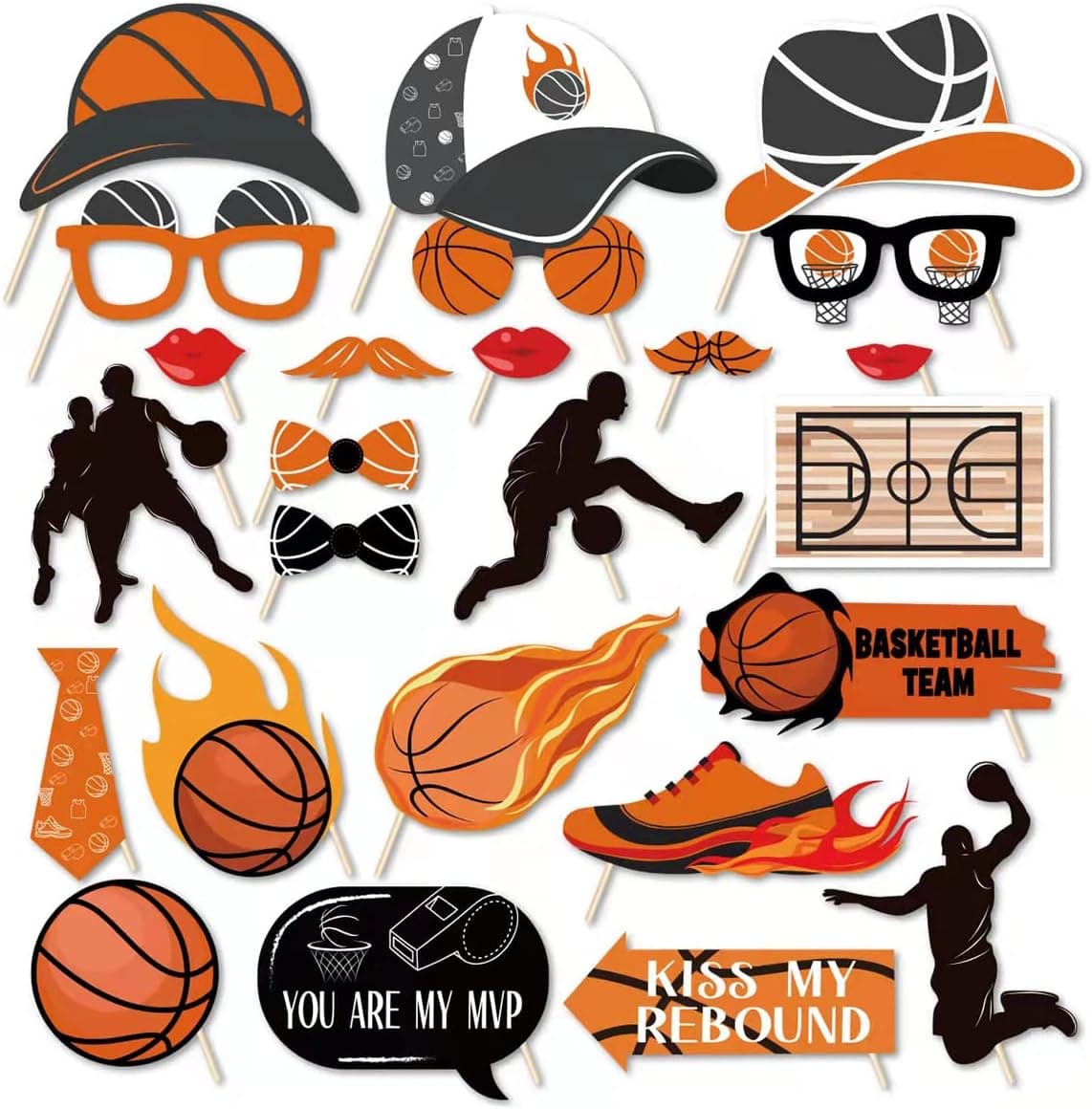 MCOOLARS 25Pcs Basketball Party Decorations, Slam Dunk Game Table Centerpiece Toppers, Sports Theme Birthday Party Photo Booth Props Supplies