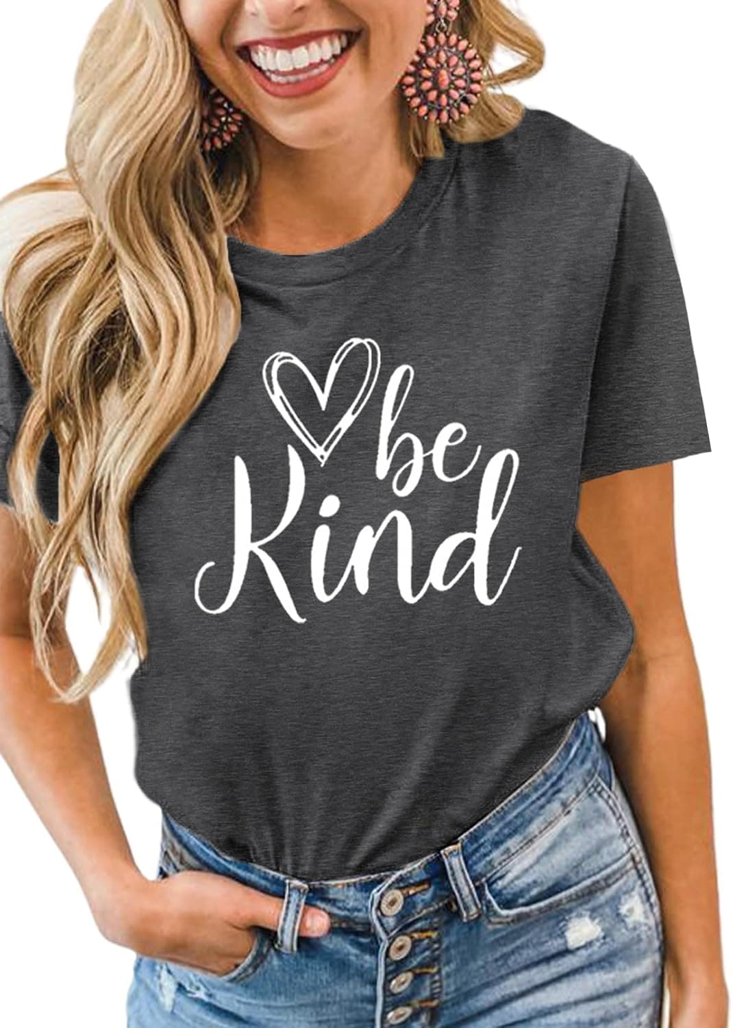 Diukia Women's Fashion Be Kind Letter Print T Shirts Summer Casual Crewneck Short Sleeve Tee Tops