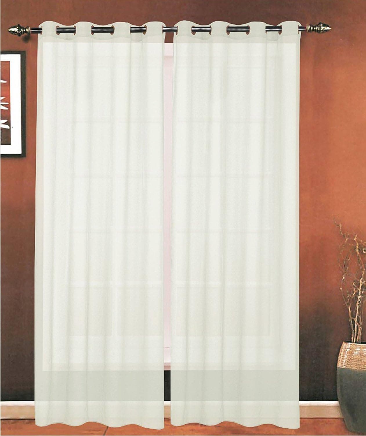 Elegant Comfort Luxury 2-Piece Grommet Sheer Panel/Curtain - Window Curtains 55-inch Width X 84-inch Length - Beige