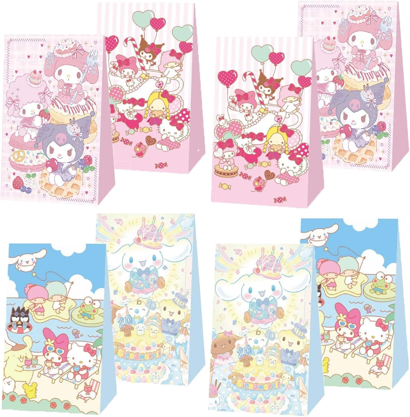 12Pcs Kawaii Birthday Party Supplies Gift Bags,Kitty Friends, Kuromi, Keroppi Birthday Party Supplies Friends Party Favor Gift Bags for Cartoon Theme Birthday Party Supplies, Decorations,Candy Bags.