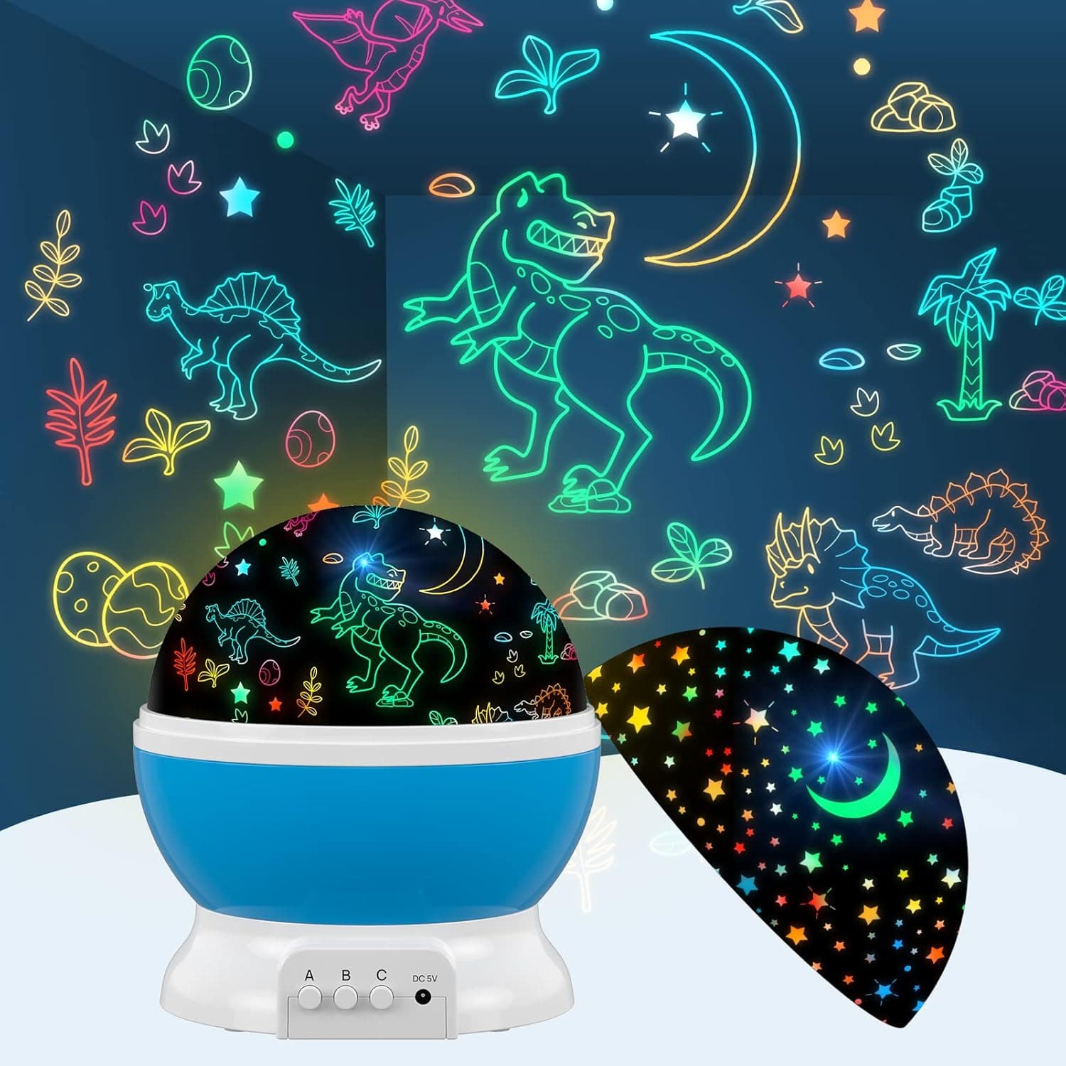 Dinosaur Toys for 3-5-7 Year Old Boys Dino Kids Toys,2 in 1 Night Light with Projector&360° Rotation,Boy Toys for Kids Birthday Party Easter Xmas Christmas Gifts Toddler Toys for Boys Age 2-14 (Blue)