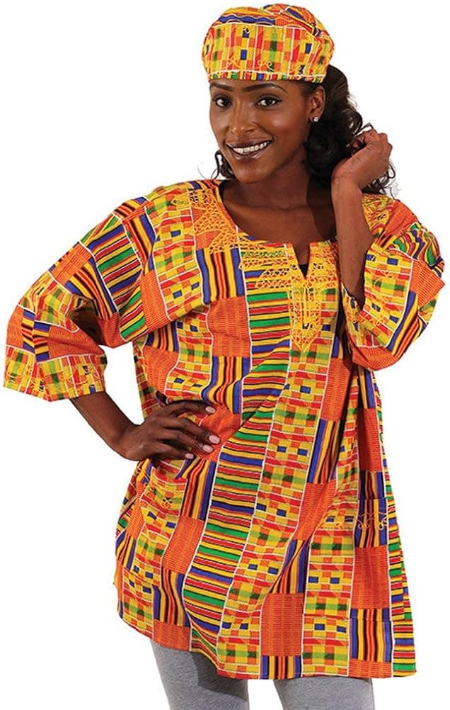 African Inspired Fashions Unisex Kente Dashiki - Available in Several Kente Patterns, Kente Pattern 1 Yellow