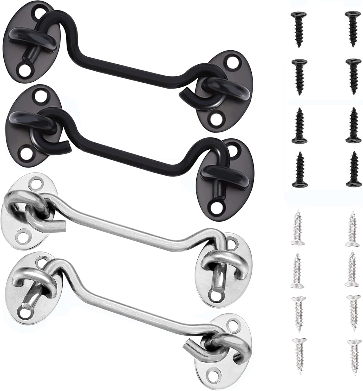VENGABY 4 Pack Barn Door Latch Door Lock Hardware, Sliding Door Lock Eye Hook Latch with Screws, Rust-Resistant Metal Gate Latch, Privacy Hooks Latch for Inside Door, Wooden Fence