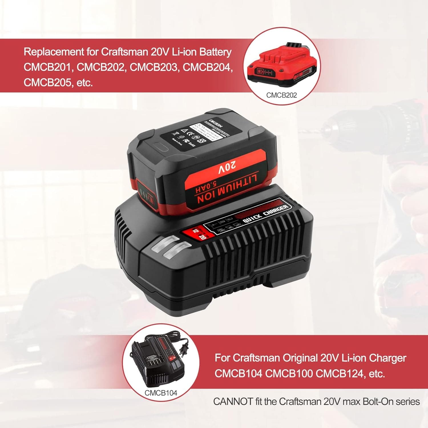 ADVNOVO CMCB205 Battery Charger Replacement for Craftsman 20V Battery Charger CMCB203 CMCB204 CMCB202 Compatible with Craftsman V20 Battery Charger