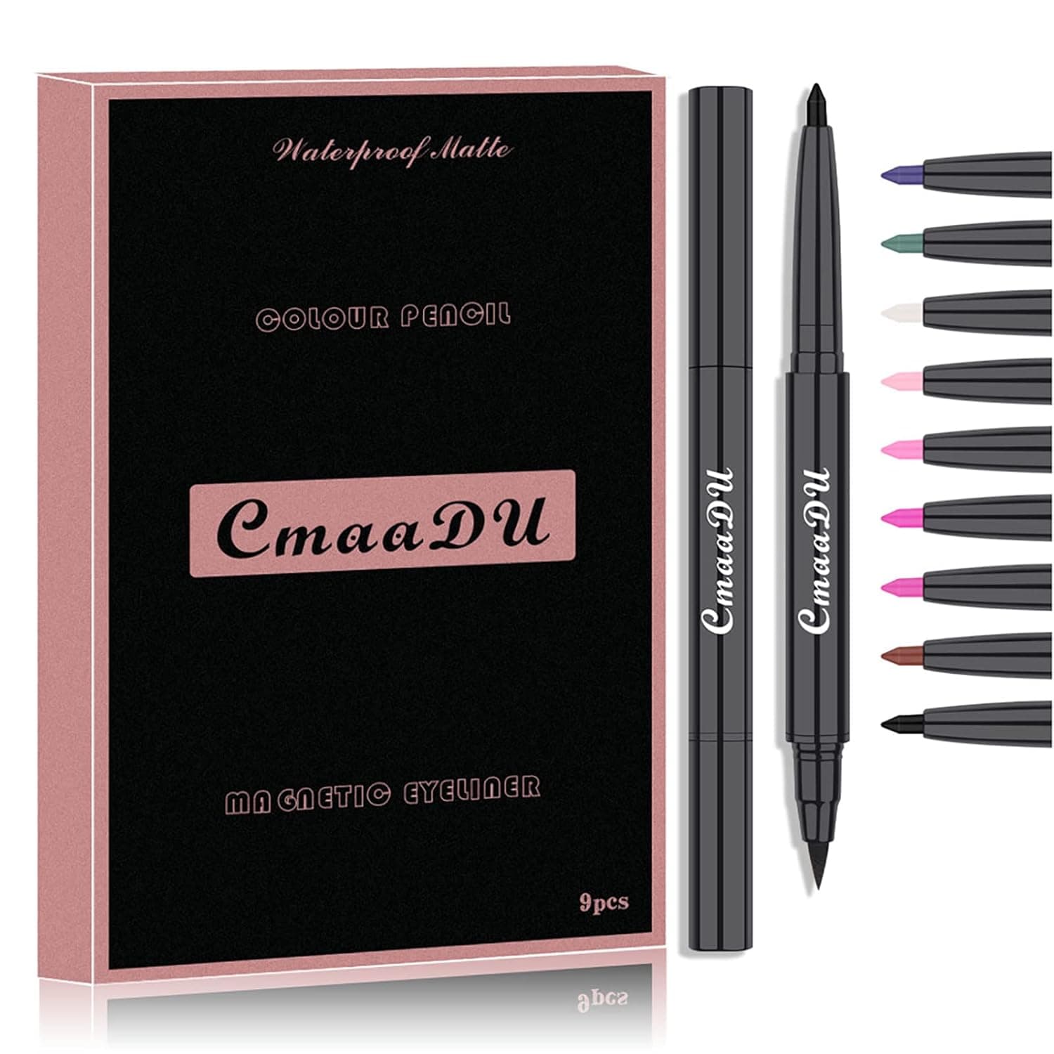 KTouler 9 Colors Magnetic Liquid Eyeliner & Neon Eyeliner Pencil Eyeliners Pencil Set, 2 In 1 Self-adhesive Eyeliner Waterproof Long Lasting Eye Liner Makeup Gift Set for Women and Girls