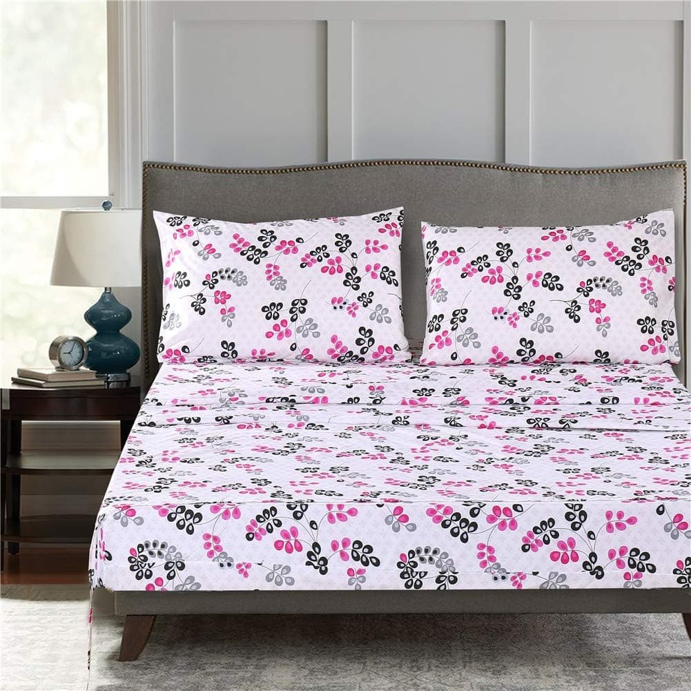 Bedlifes Microfiber Sheet Set Floral Flower Printed Pattern Bed Sheets Deep Pocket Flat Sheet& Fitted Sheet& Pillowcases 100% Microfiber 4PCS Full