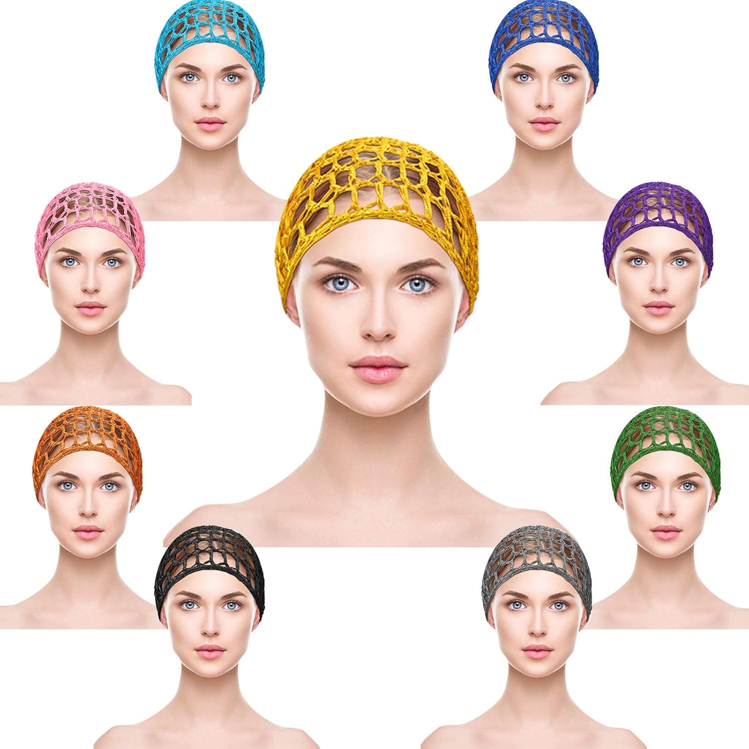 9 Pieces Mesh Crochet Hair Net Crocheted Hair Net Cap Rayon Snood Hat Thick Women Hairnet Snoods Cover Ornament for Sleeping and Daily Use