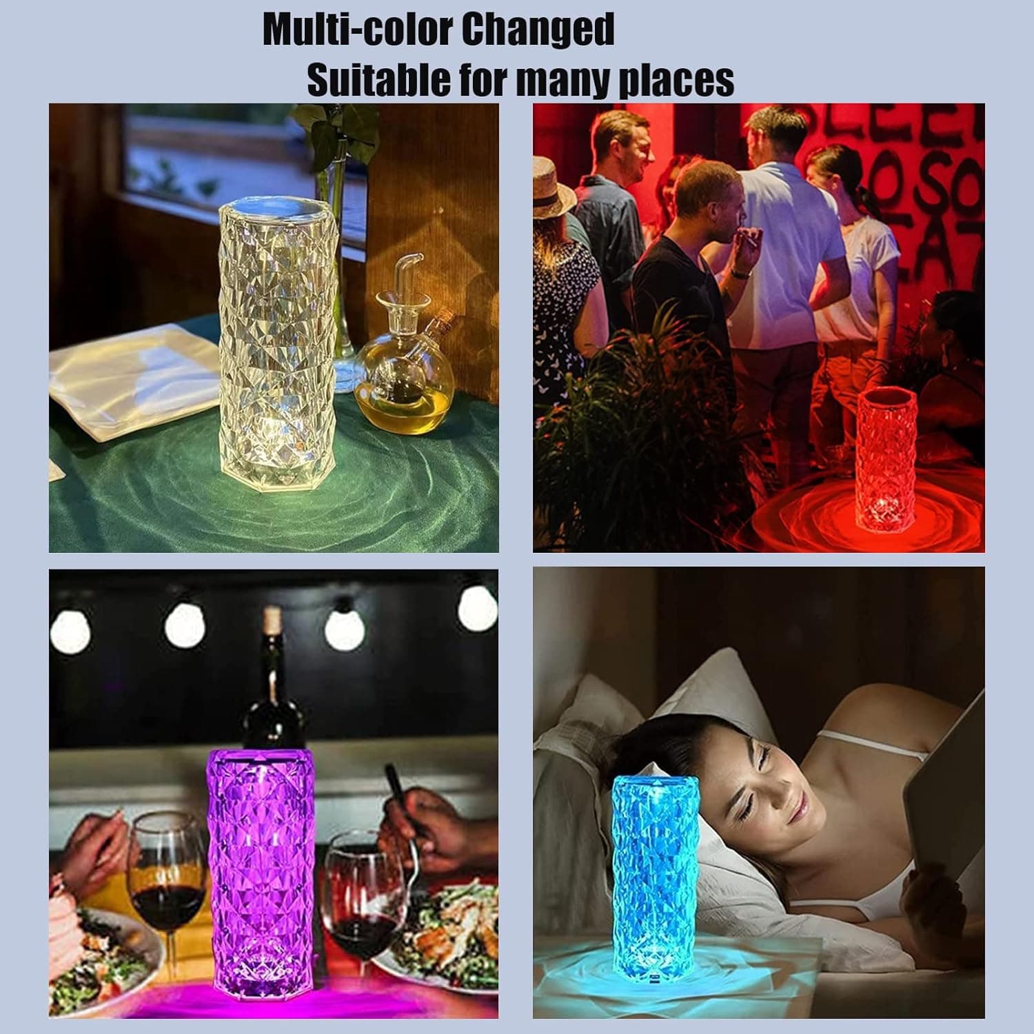 Rose Crystal Diamond Table Lamp,Crystal Table Lamp,16 Colors Changing Rose Table Lamp USB Rechargeable Bedside Light Lamps for Giftsfor Decorating Bedroom Living Room Dinner Bar (8.85 in)