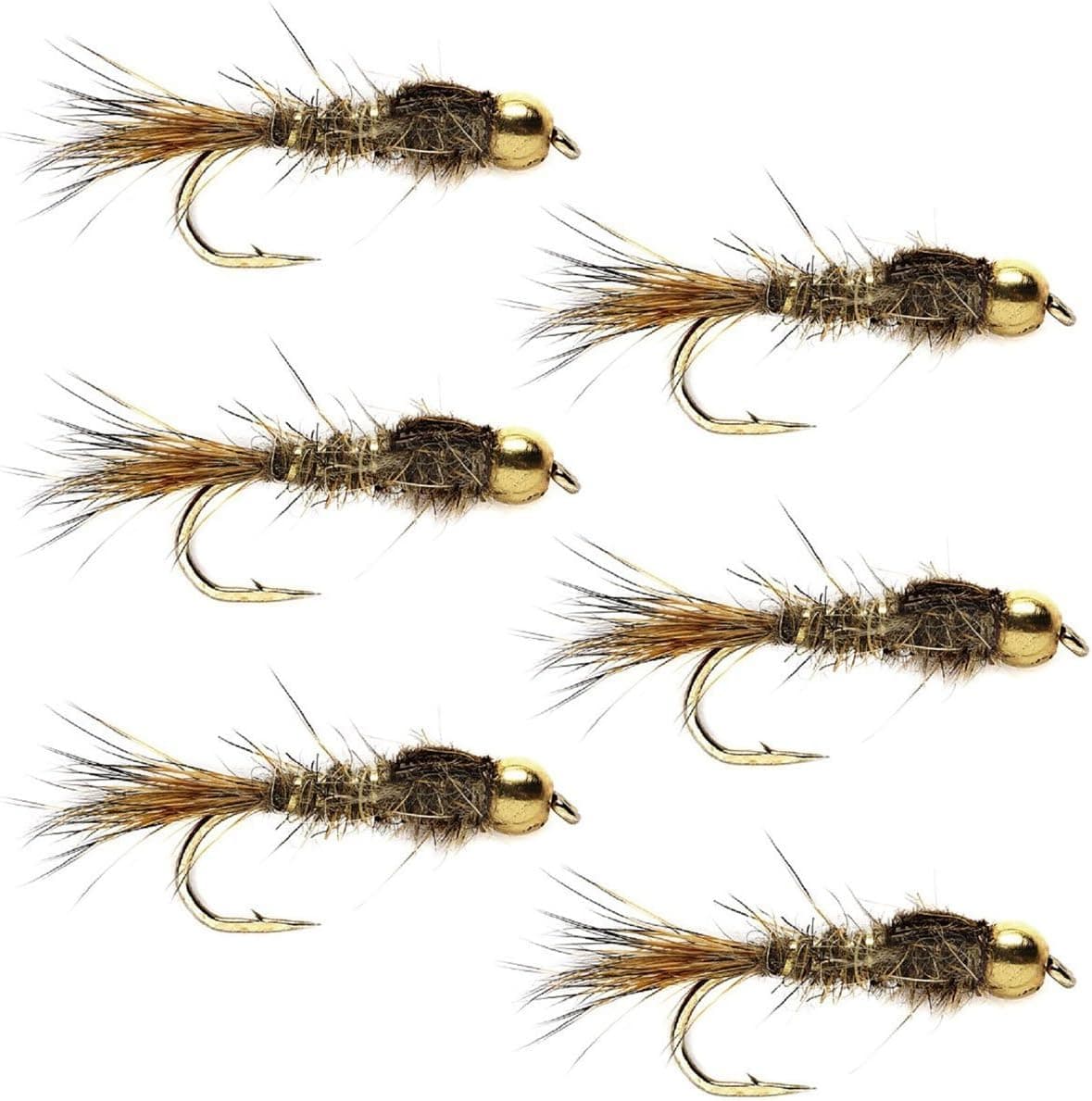 The Fly Fishing Place Bead Head Gold Ribbed Hare's Ear Nymph Fly Fishing Flies - Set of 6 Flies Hook Size 14