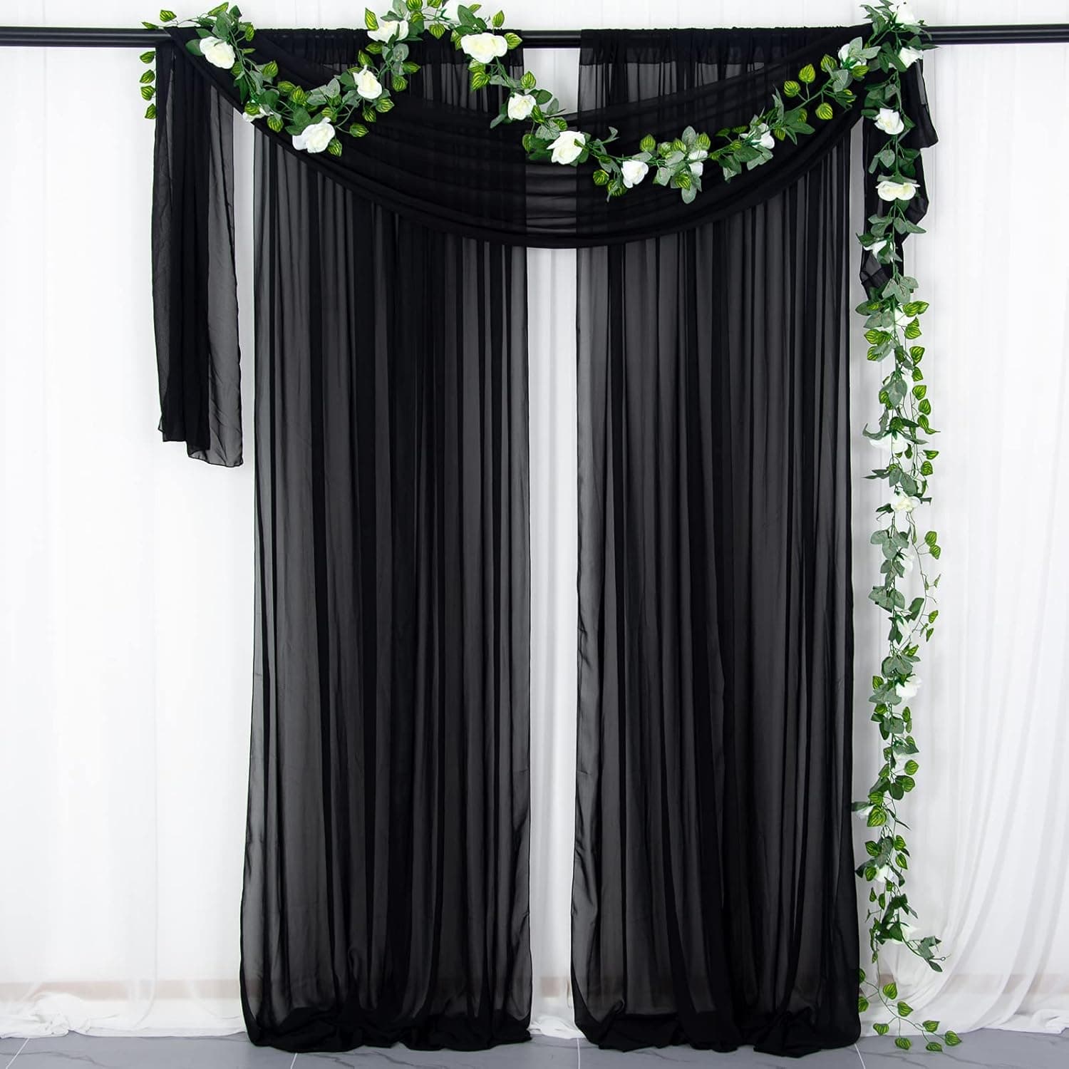 Chiffon Backdrop Curtain Chiffon Curtains 2 Panels 29''x96'' Black Chiffon Polyester Backdrop Curtain Semi Sheer Curtains Chiffon Window Curtains Chiffon Panels Tulle Backdrop
