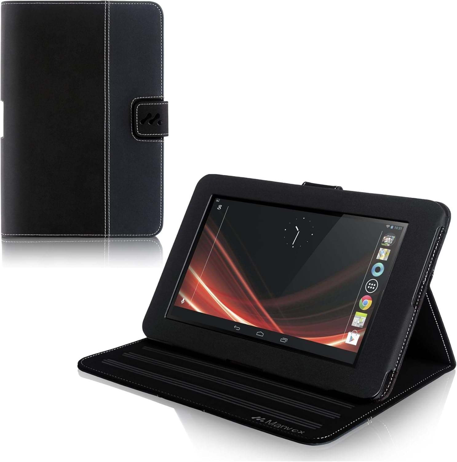 Manvex Slim and Compact Leather Folio Case Cover for the Acer Iconia Tab A110 7-Inch Android Tablet - Built-in Stand with Multiple Viewing Angles - Black/Grey