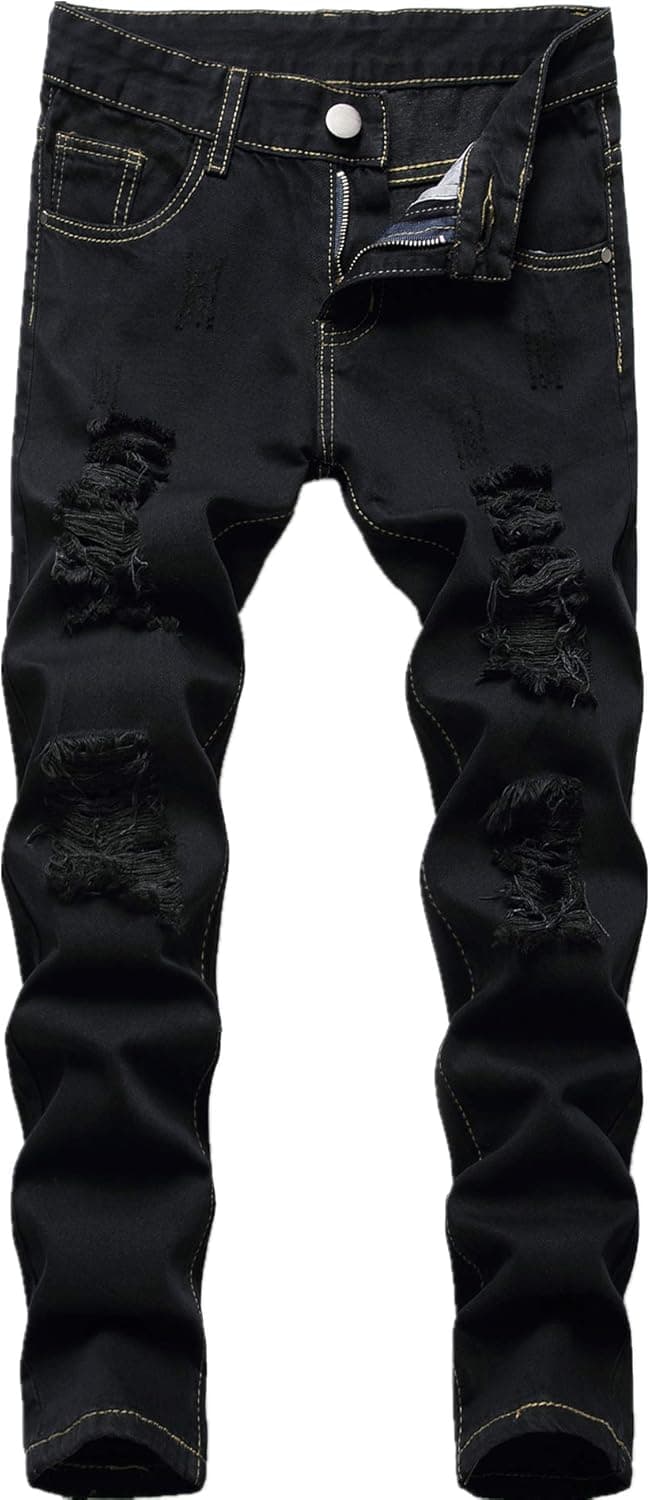 Boy's Skinny Fit Ripped Destroyed Distressed Stretch Slim Jeans Pants