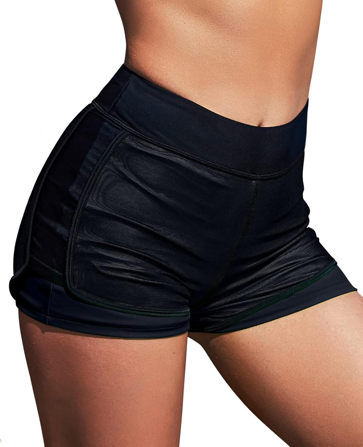 ANFILIA Women Swim Bottoms High Waist Beach Shorts Swimming Skort 2 in 1 Swimwear Bottoms