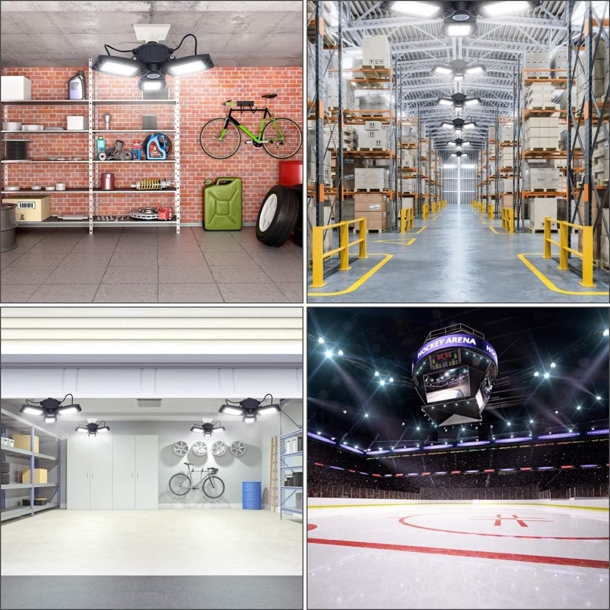 Led Garage Light Three-Leaf Garage Lights 6000lm 60w Tribright Led Adjustable Light e26/e27 Nature Light, Garage Lights with Adjustable Panels for Garage, Working Light (No Sensor)