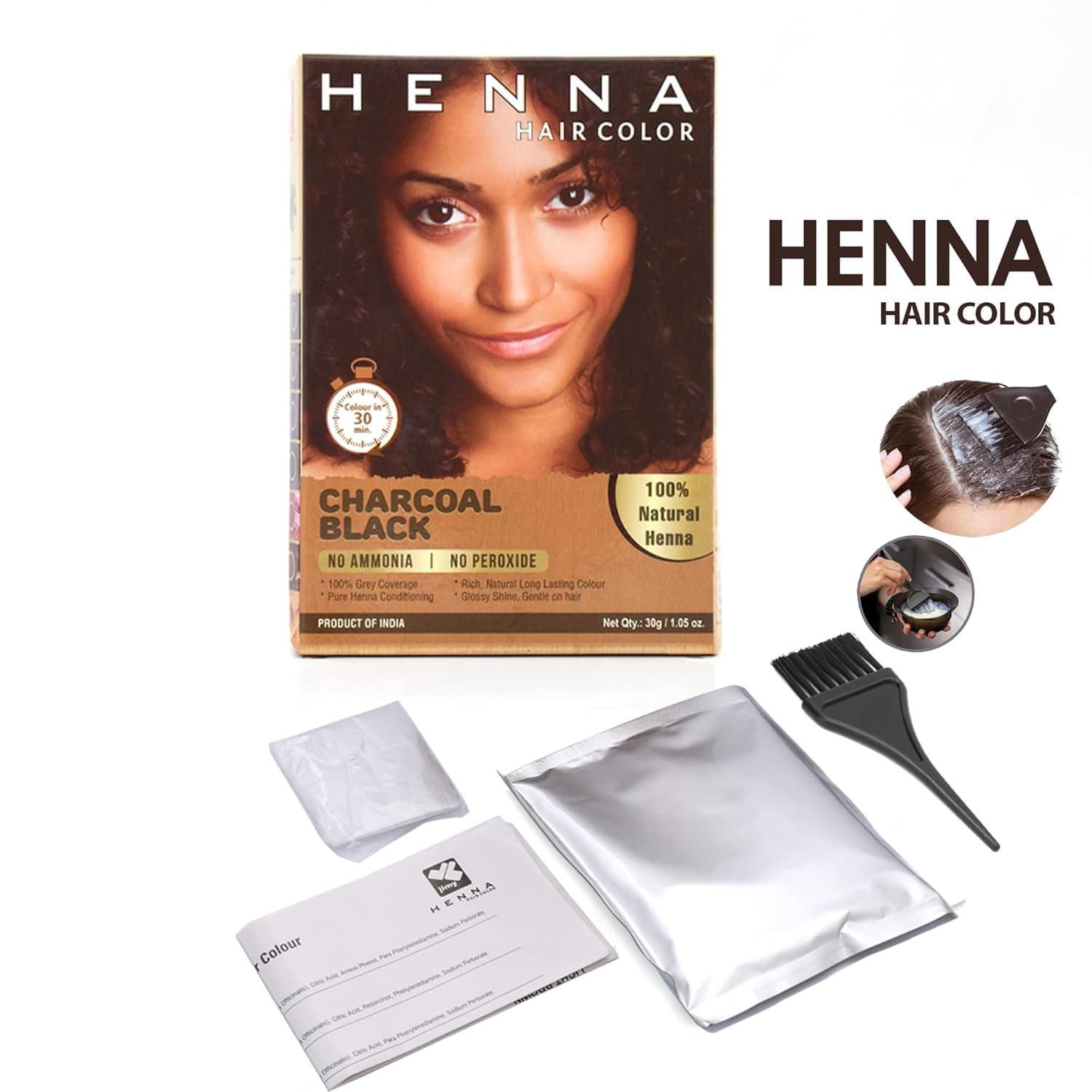 HENNA HAIR COLOR 30 Minute Enriched with Herbs Semi Permanent Powder - Harsh Chemical Free for Men and Women (Charcoal Black Hair Dye)