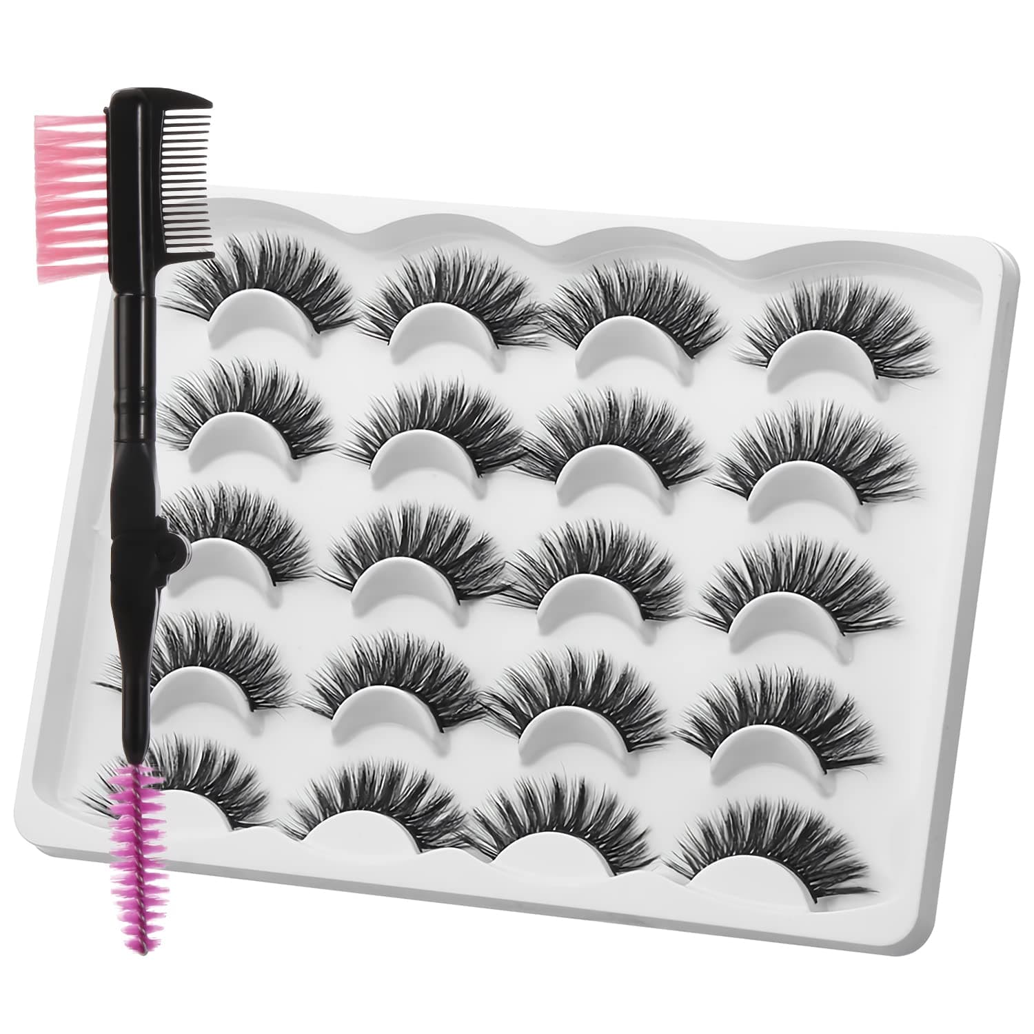 outopen 3D Mink Lashes Natural Wispy False Eyelashes 13mm Fluffy Long Thick Eye Lashes Eye Makeup Tools 10 Pairs Pack(10 Pairs-Q7 +1 Eyebrow Comb)