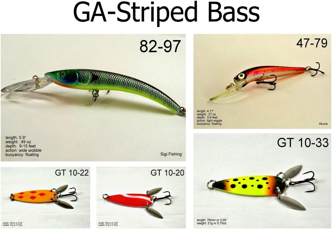 Akuna [SB5A] Pack of 5 fishing lures for Striped Bass for USA 50 states