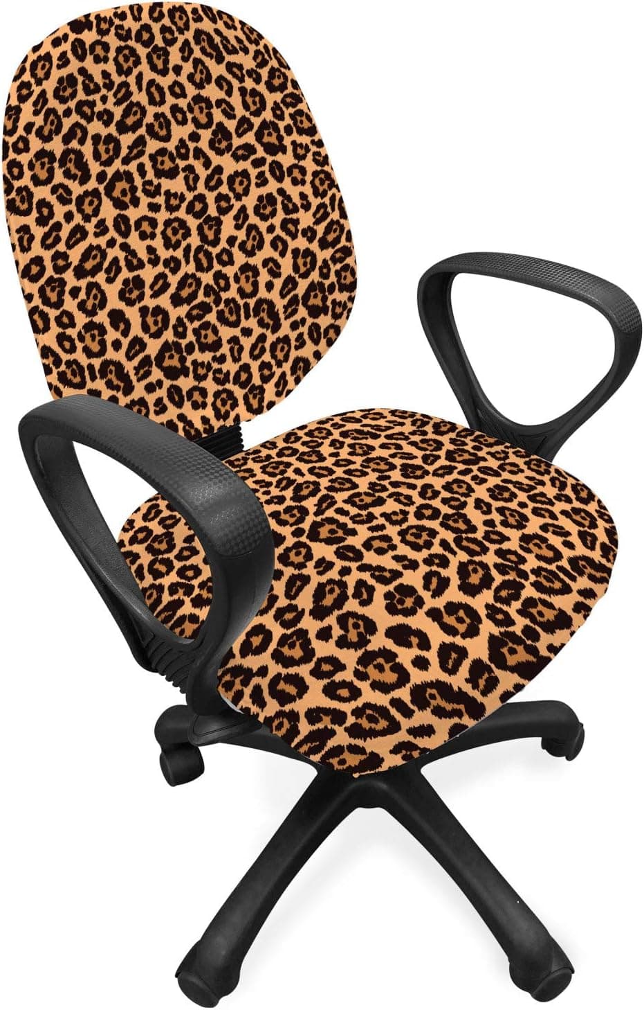 Ambesonne Leopard Print Office Chair Slipcover, Orange Hue Leopard Design Exotic Fauna Inspired Pattern Monochrome Print, Protective Stretch Decorative Fabric Cover, Standard Size, Orange Black