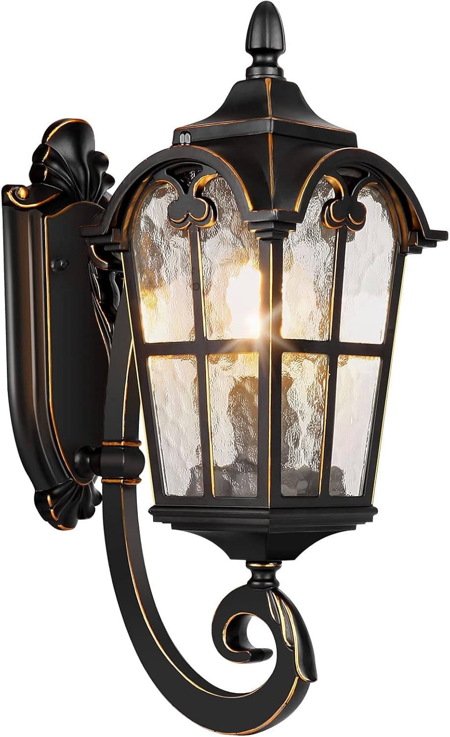 PARTPHONER Outdoor Wall Light Fixtures Black Roman 17.71" H Exterior Wall Lantern Waterproof Sconce Porch Lights Wall Mount with Water Glass Shade for House