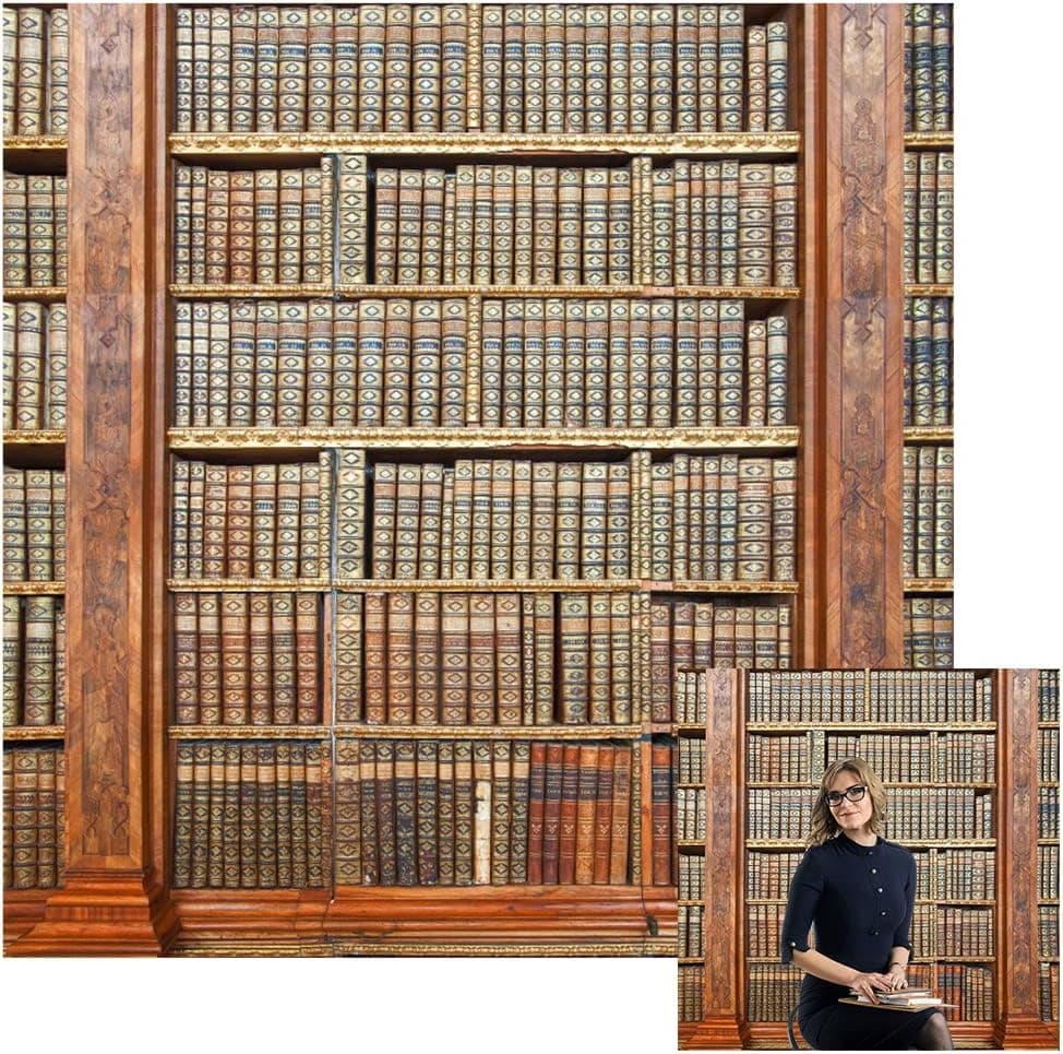 AOFOTO 7x7ft Retro Bookcase Background Book Cabinet Hardcover Bookshelf Photography Backdrop Library Literary Education Culture Adult Portrait Interior Decoration Photo Studio Props Vinyl Wallpaper