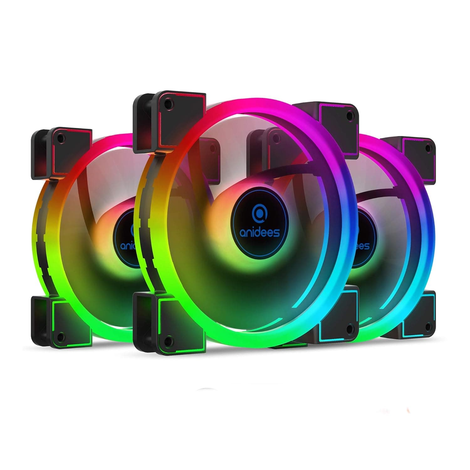 anidees AI Aureola Duo 140mm 3pcs RGB PWM Dual Light Loop Fan Compatible with 5V 3pins addressable RGB Header, for PC case Fan, Cooler Fan, w/Remote(AI-AR-DUO14)