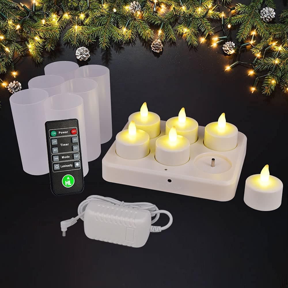 HL Flameless Rechargeable Tealights, Flickering Led Candle Light, 72±5 Hours Lasting with Remote for Centerpiece Night Clubs Spas Wedding Party Decorations (Warm White, 6 Pack)