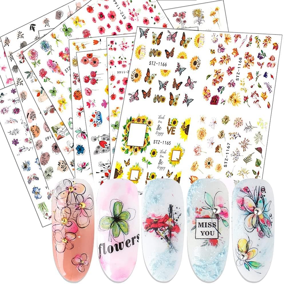 44 Sheets Flowers Nail Art Stickers Decals, 3D Water Transfer Nail Stickers Decals Fashion Acrylic Nails Flowers Leaf Designs for Women Fingernails Manicure Nail Art Decoration