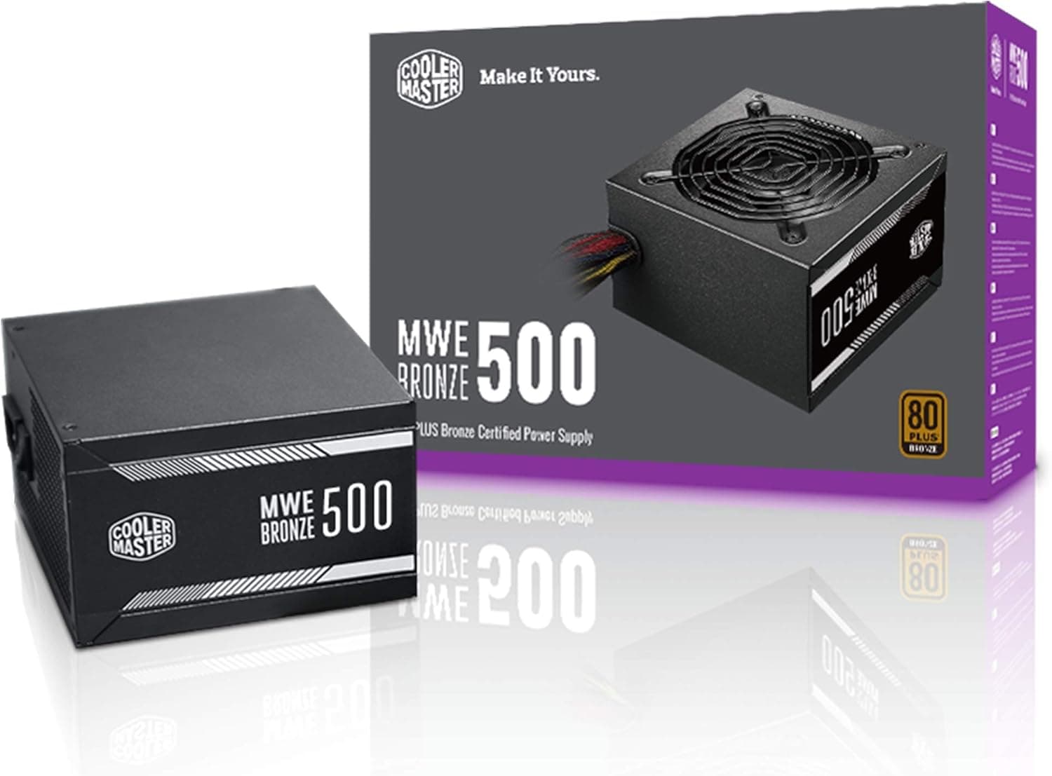 Cooler Master MWE Bronze 500 80+ Bronze 500W PSU with 120mm Silencio FB Fan, Sleeved Cables