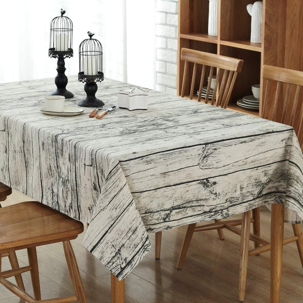 Enova Home Natural Simple Rectangle Cotton and Linen Washable Tablecloth, Table Cloth Cover with Pattern Printed for Kitchen Dinning Tabletop (Vintage Wood, 54 x 80 Inch)