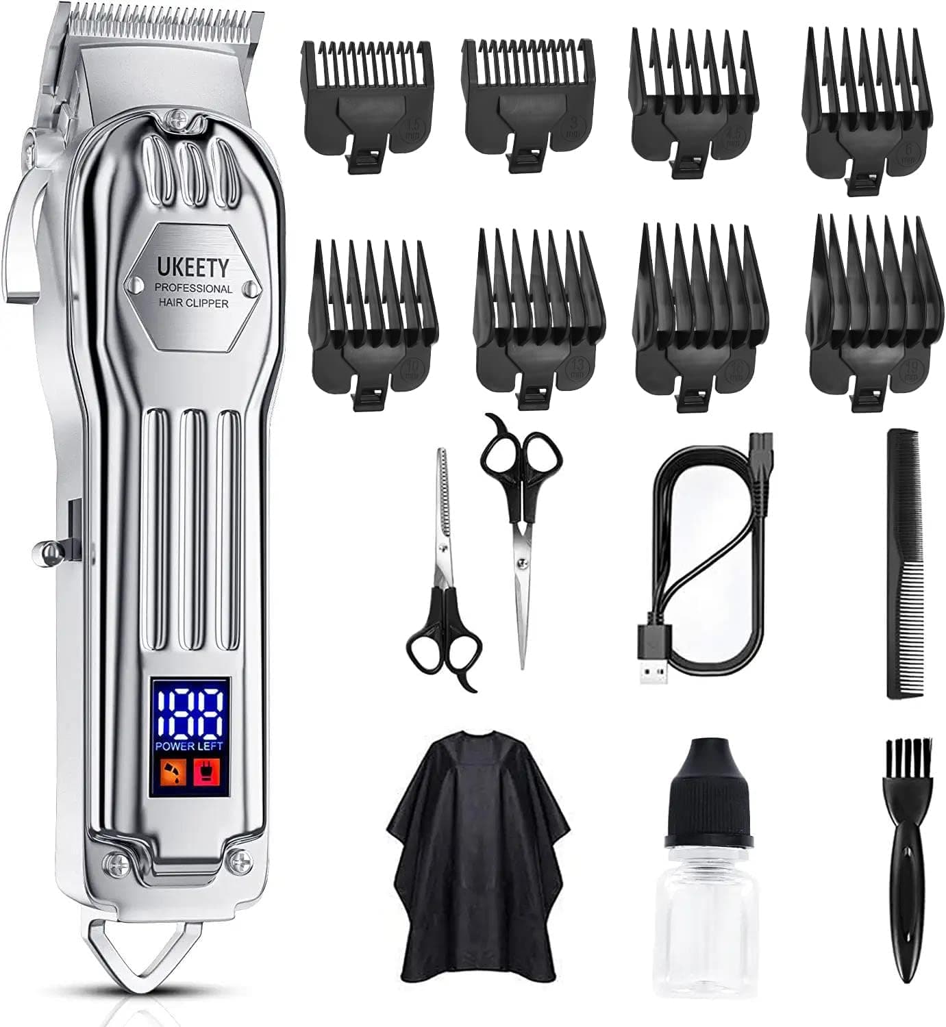 Ukeety Hair Clippers for Men,Professional Hair Cutting Kit Cordless Close Trimmer with LED Display Beard Trimmer Barbers Men Women Kids Clipper Set Full Metal Rechargeable Grooming Kit