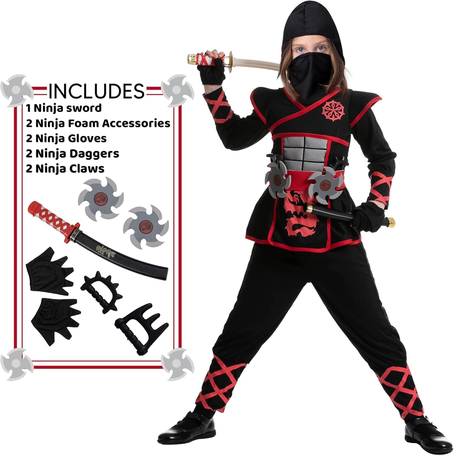 Spooktacular Creations Halloween cosplay costume Child Girl Club red ninja costume (Small (5-7yr))