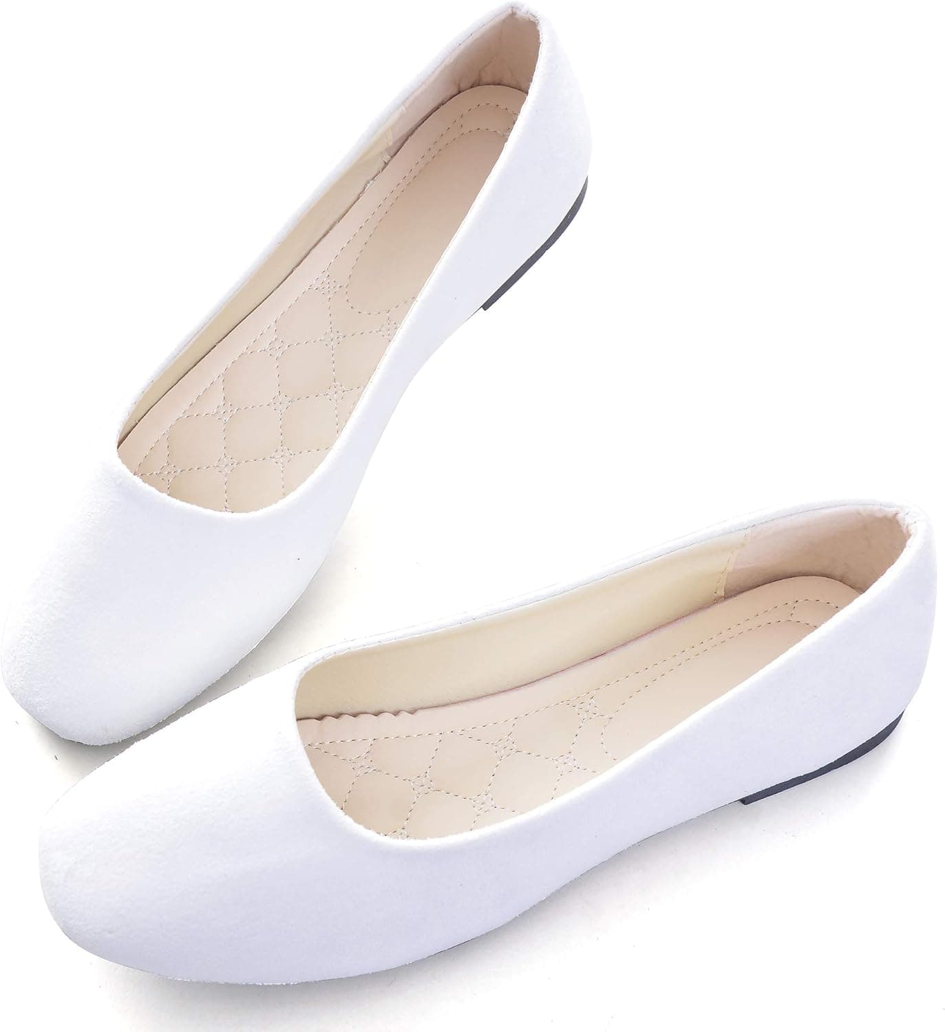 Dear Time Women Casual Comfortable Slip On Ballets Flats Square Toe Elegant Wedding Flat Shoes White US 10