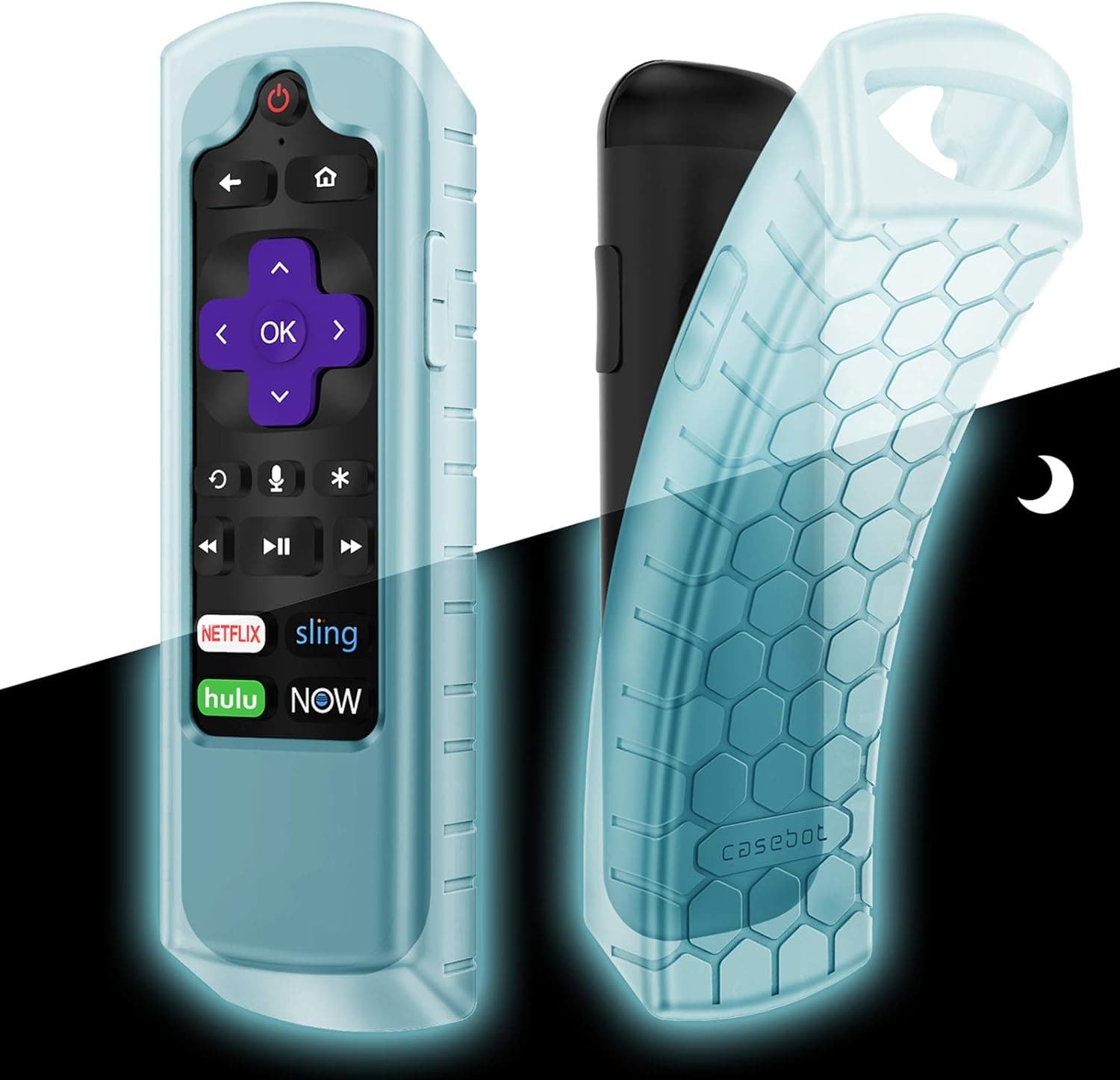 Fintie Remote Case for Roku Express 3930 (2019)/3900, Premiere+ 3921 (2019)/Premiere 3920, Streaming Stick+ 3810/Stick 3800 Remote, CaseBot (Honey Comb) Shockproof Silicone Cover, Light Blue Glow