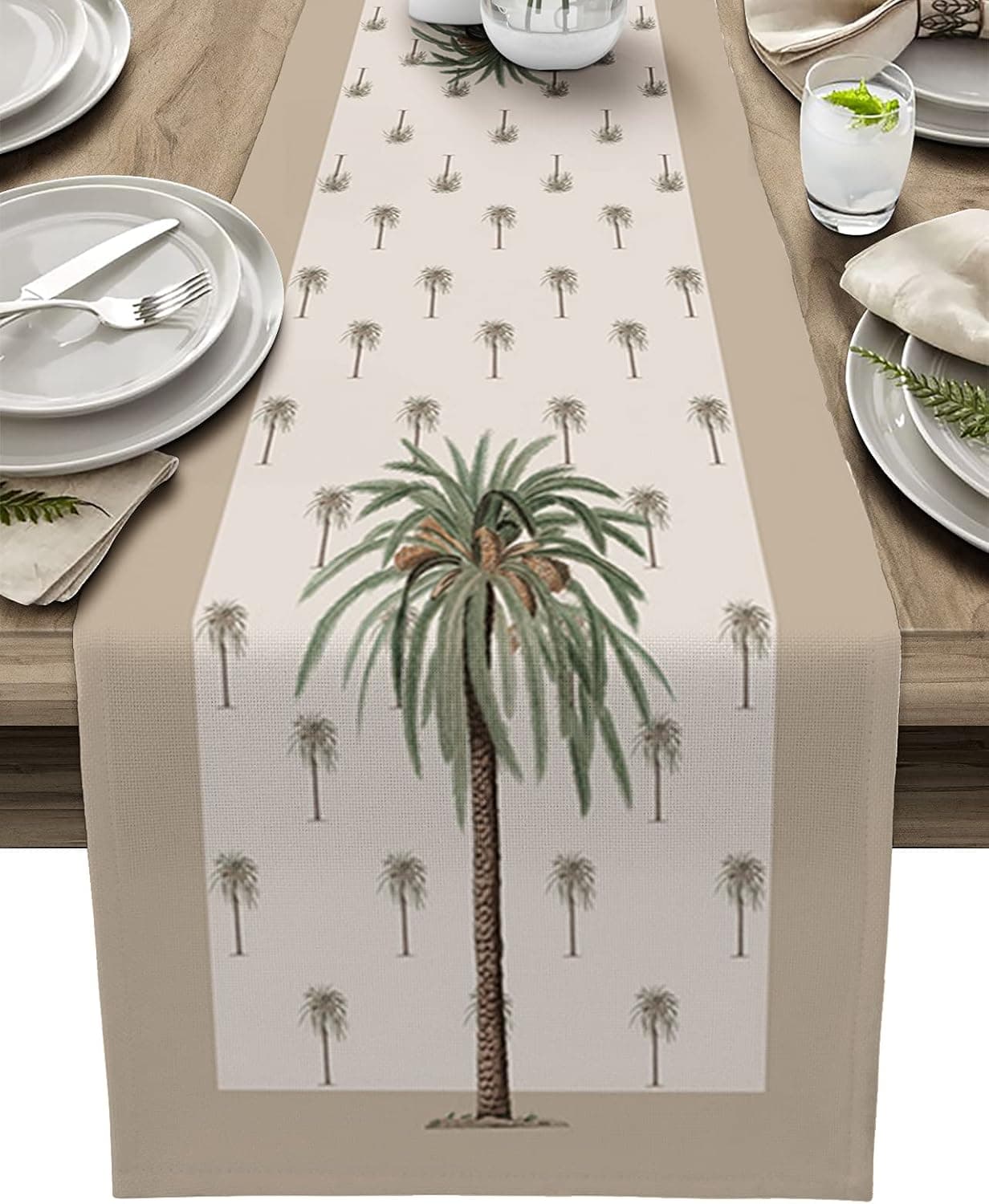 Artwork Store Tropical Coconut Cotton Linen Table Runner Dresser Scarves,Khaki Palm Tree Table Runners for Dinning Table,Farmhouse Kitchen Decor,Holiday Dinner Decoration-13x70 Inch