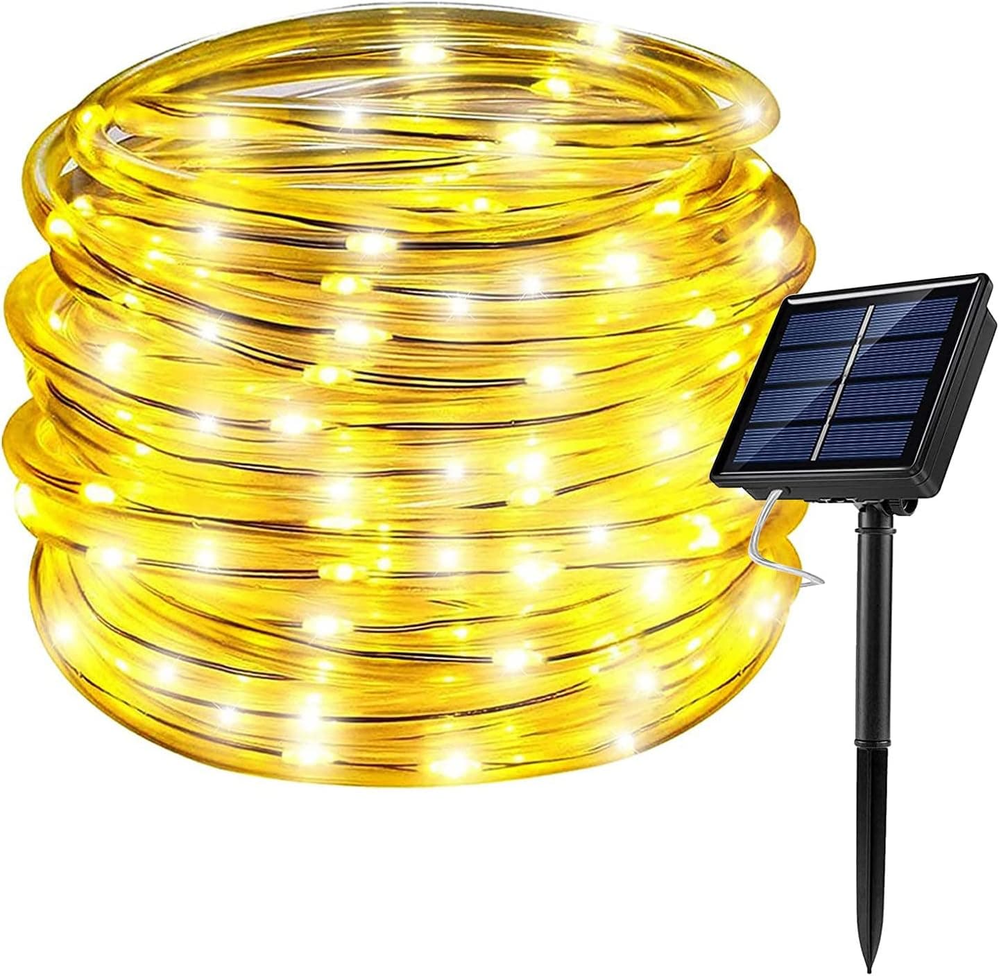 RUICHEN Solar Rope Lights Outdoor String Lights, 16.5 Ft 50 LED Tube Light Waterproof Copper Wire Fairy Lights for Garden Fence Yard Christmas Wedding Party (Warm White)