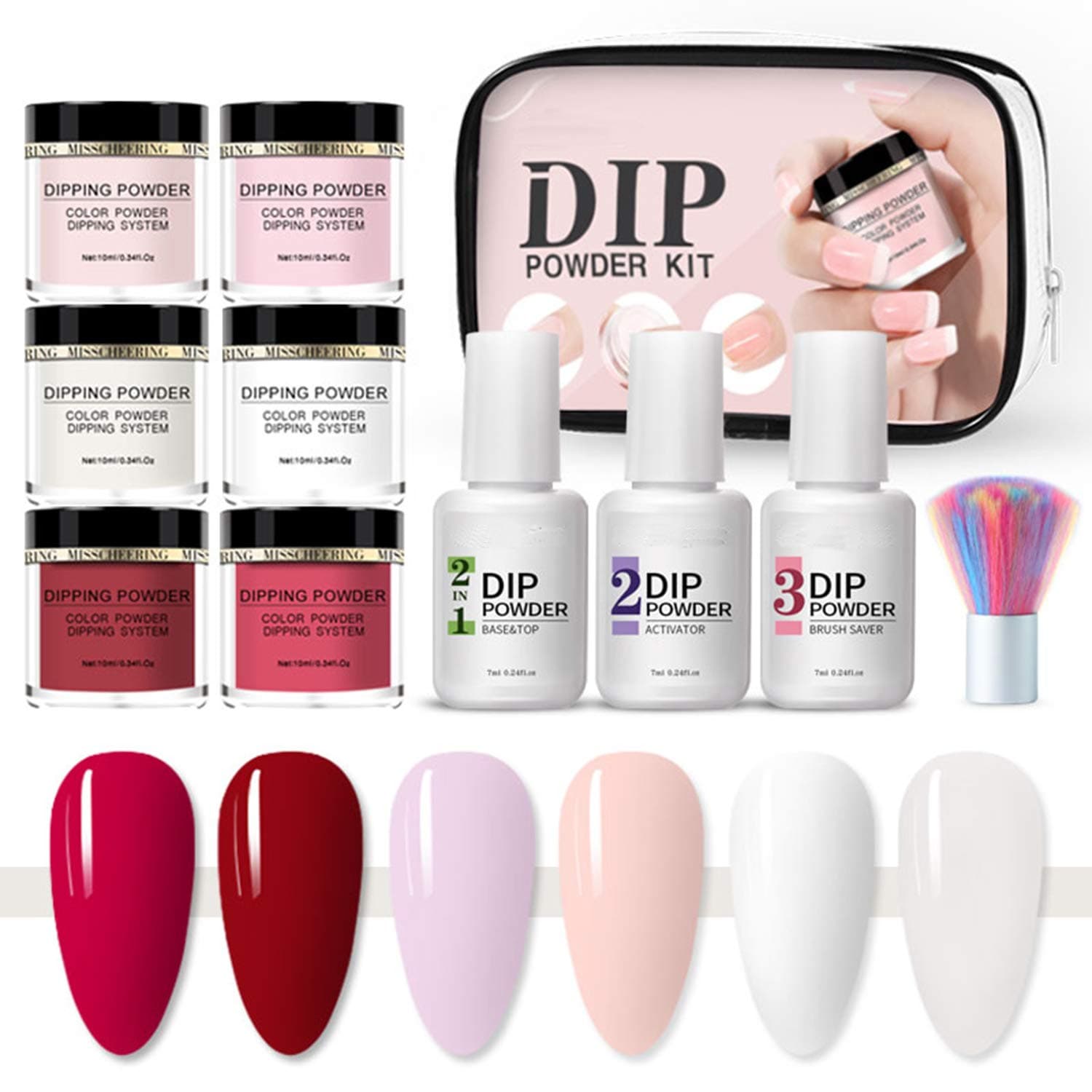 Dipping Powder Nail Kit, 6 Colors Dipping Powder System Nail Starter Kit, French Nail Manicure Nail Art DIY Set