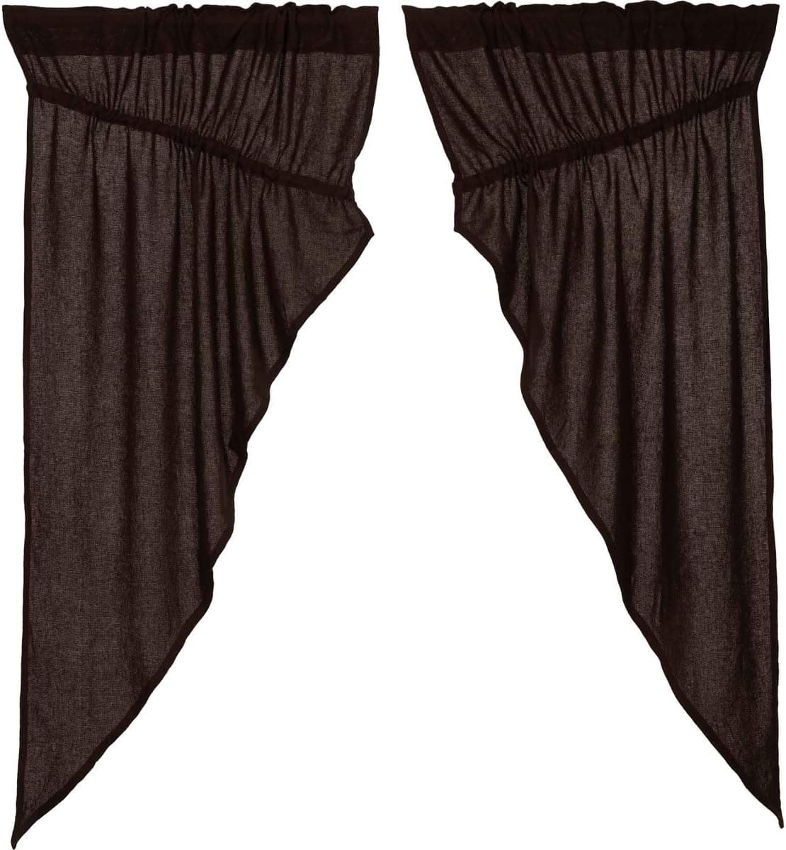 VHC Brands Burlap Chocolate Prairie Short Panel Set of 2 63x36x18 Country Curtains, Dark Brown