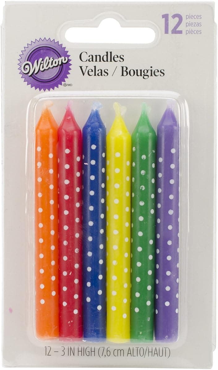 Wilton Candles, Multicolor with White Dots, 12/Pack