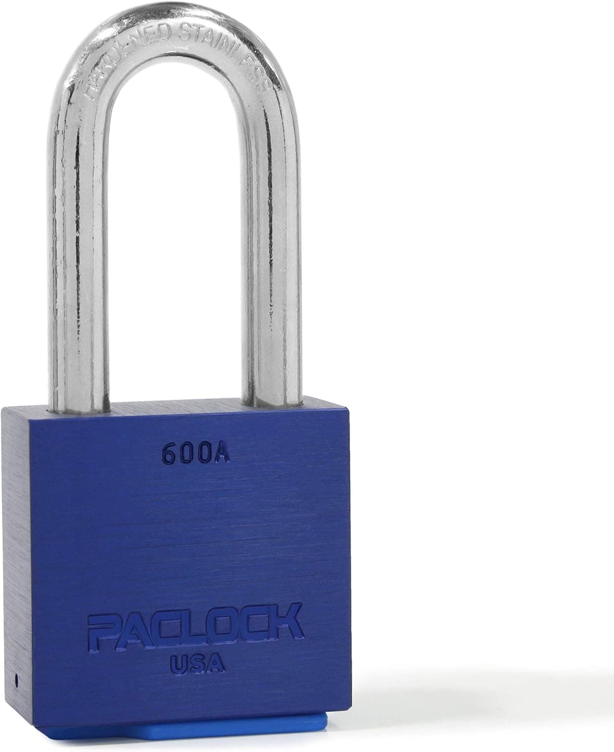 PACLOCK's 600A Series Padlock, Buy American Act Compliant, 2-1/2" Tall Hard. Stainless Steel Shackle, High Security 6-Pin Cylinder, One Lock Keyed to a Number U-Pick! w/ 2 Keys, Blue Anod. Alum.