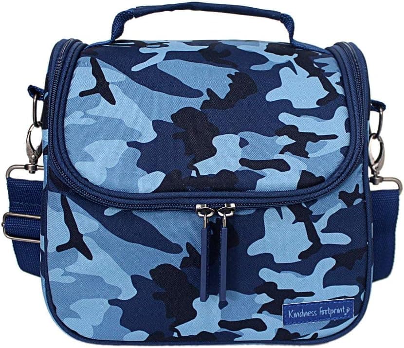 Kindness Footprint Camo Lunch Bag Insulated Lunch Box Detachable Adjustable Strap… (Camo Blue)