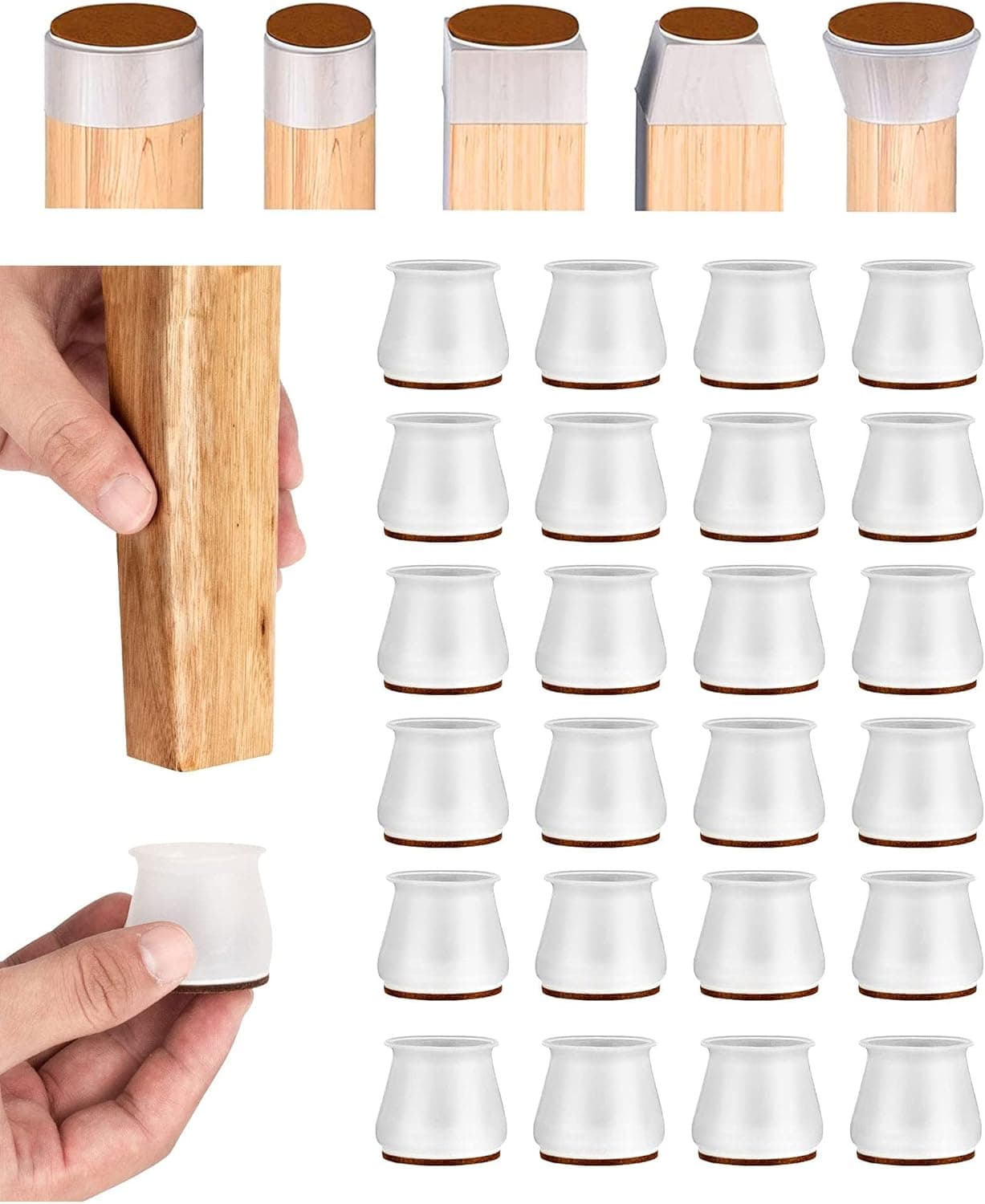 Chair Leg Floor Protectors for Hardwood Floors,24pcs Furniture Pads Sliders for Wooden Floors,Rubber Silicone Stool Feet Caps for Reducing Scratching and Noise-As Table Leg Covers and Socks
