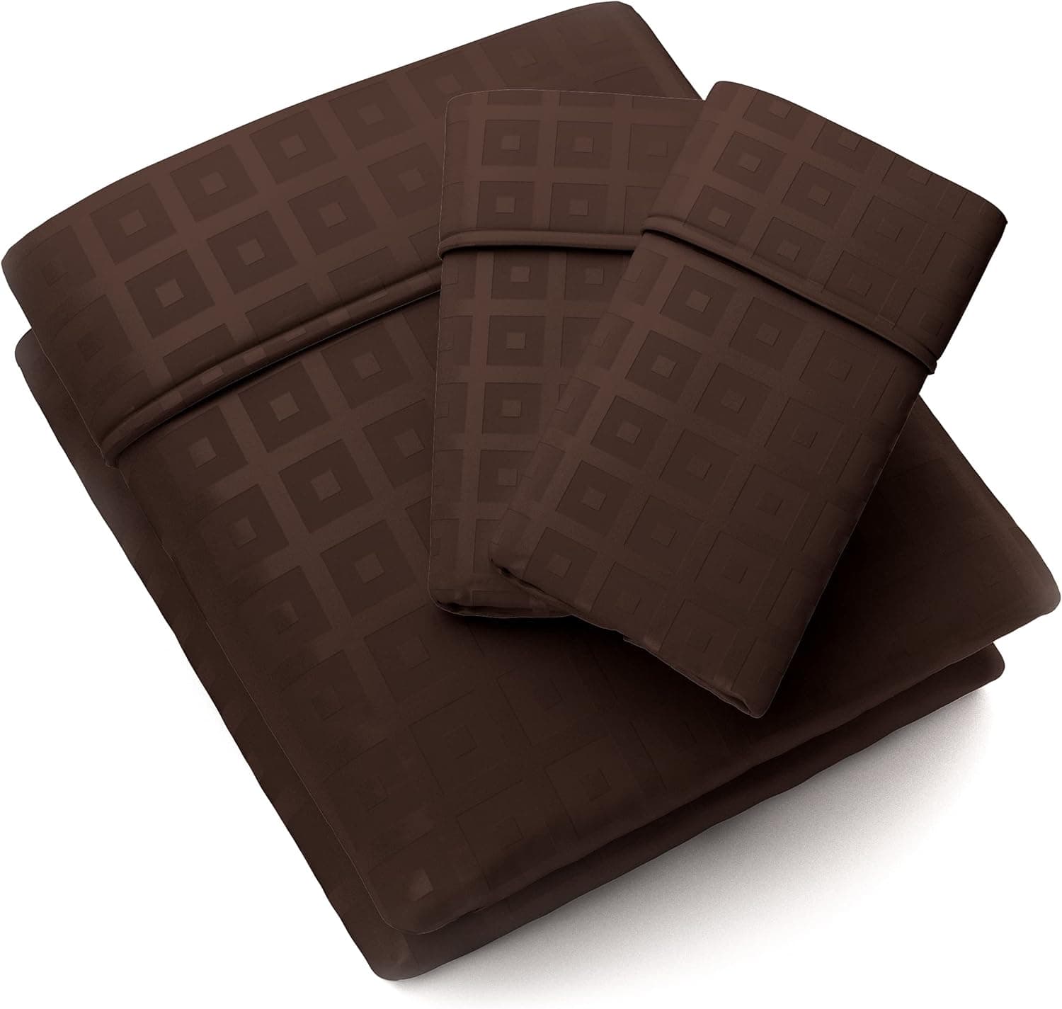 Cosy House Collection Elegant Pattern Sheets - Twin Size Sheet Set - Silky Soft - Deep Pocket Fitted, Breathable, Easy Care- 3 Piece Bedset (Twin, Brown - Squares)