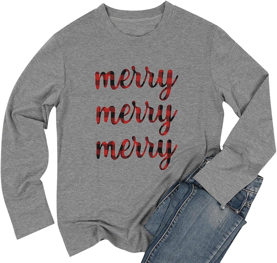 BANGELY Christmas T Shirt Womens Funny Graphic Tees Casual Letter Print Pullover Tops