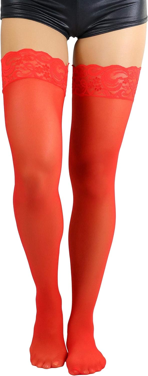ToBeInStyle Women's Sheer Nylon Thigh High With Seamless Lace Top