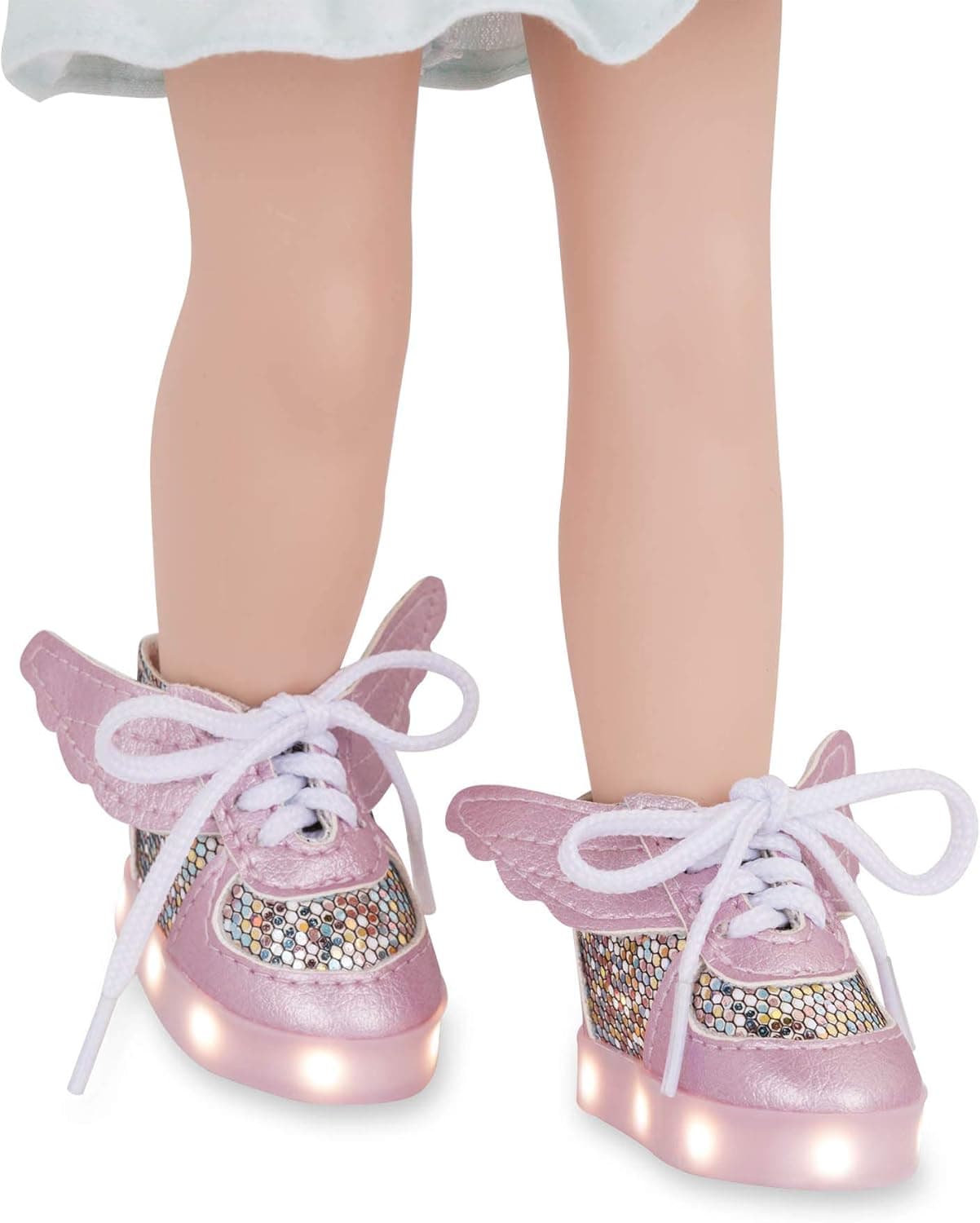 Glitter Girls – Flutter Fun Light-up Shoes with Wings for 14-inch Dolls – Toys, Clothes, and Accessories for Ages 3 and Up (Pink Faux-Leather High Tops with LED Lights) (GG57031Z)