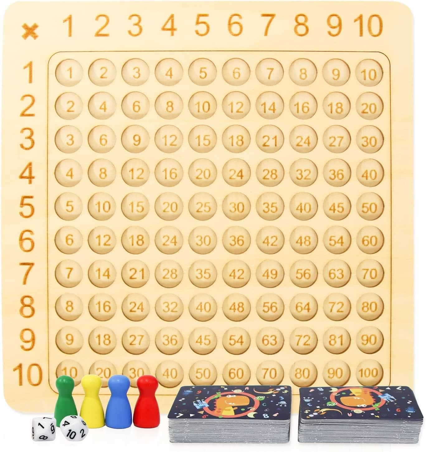 PETBSNVB Wooden Multiplication Game, Multiplication Flash Cards, Dice, Wooden Math Multiplication Board Montessori Game, Educational Multiplication Board Game Math Blocks Boards